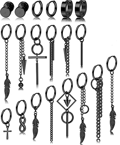 MILACOLATO 20 Stück Herren Ohrringe Edelstahl Creolen mit Scharnier Kreuz Ohrhänger Ohrstecker für Damen Herren Langkettige Kpop Ohrringe Set