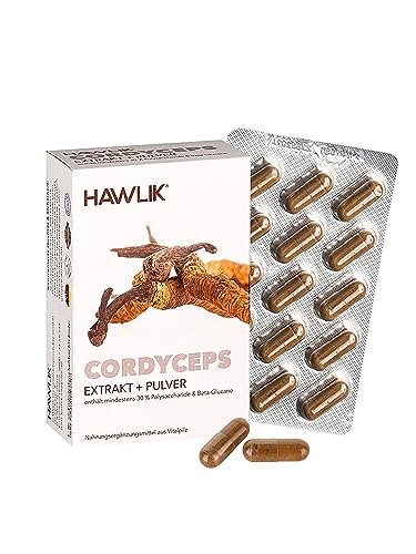 HAWLIK Vitalpilze Cordyceps CS-4 Extrakt Pulver - 60 Kapseln im Blister - Mit Vitamin C - Kombination aus Extrakt Pulver - Vegan