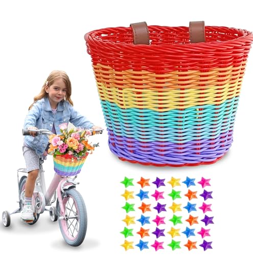 Kinderkorb für Fahrrad Fahrradkorb für Jungen und Mädchen Vorderradkorb Kleinkind winziges Dreirad Scooter-Körbe wasserdicht Fahrrad-Dekoration Zubehör Regenbogen 2