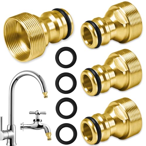 CONJURAIDE 4 Stück Wasserhahn Adapter Schlauch Universal Wasserhahnanschluss Messing Wasserhahn Schlauchanschluss Adapter Schlauch Anschluss Schlauchadapter Gartenschlauch mit Unterlegscheiben