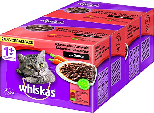 Whiskas 1 Klassische Auswahl Sauce Hochwertiges Feuchtfutter 48 Portionsbeuteln eine glückliche Katze ab 1 Jahr 2er 2x 24 100g