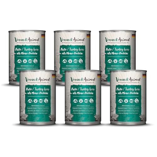 Venandi Animal Premium Katzenfutter Pute als Monoprotein Nassfutter getreidefrei und naturbelassen 6er Pack 6 x 400g