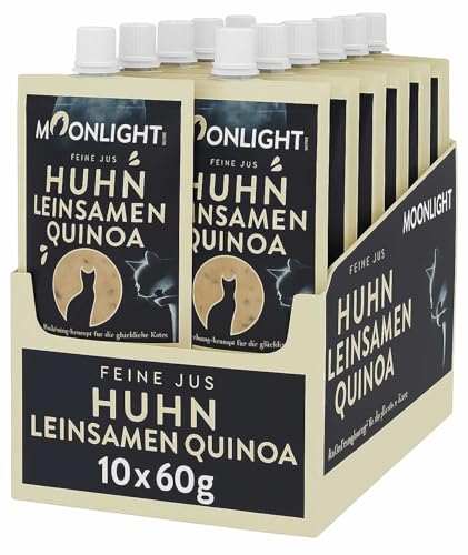 Moonlight Feine Jus Huhn mit Leinsamen 10x60g Katzensnack in feiner Sauce Vorratspack Katzenleckerlis Superfood Snack ideal für Mehrkatzenhaushalte