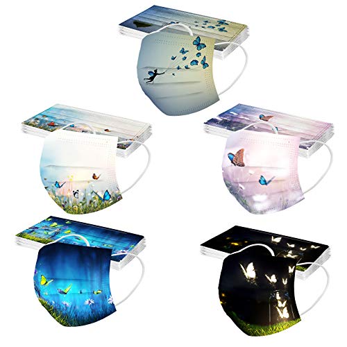 50 Stück Erwachsene Mundschutz Einweg 3-lagig Cartoon Motiv Bunt 3D Druck Multifunktionstuch Bandana Atmungsaktiv Mund-Tuch Halstuch Schals Staubdicht Atmungsaktiv für Herren Damen