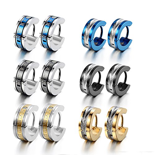 cupimatch 6 Paar Unisex Edelstahl Huggie Scharnier Creolen baumeln Ohrringe blau schwarz gold