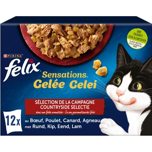 FELIX Sensations Gelee ausgewachsene Katze Auswahl von Rind Huhn Ente Lamm 12 x 85 g Frischebeutel