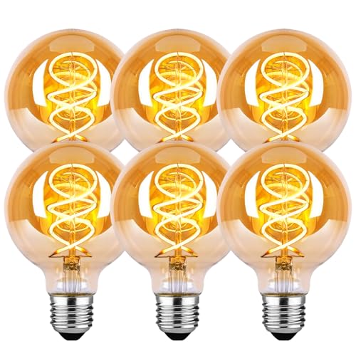 BNITITU Edison LED Vintage Glühbirne Dimmbar E27 Glühbirne 4W LED 2700K Warmweiss Vintage Edison Dimmbar lampe E27 Ideal für Nostalgie und Retro Beleuchtung - Bernstein - 6 Stück G80 HPS