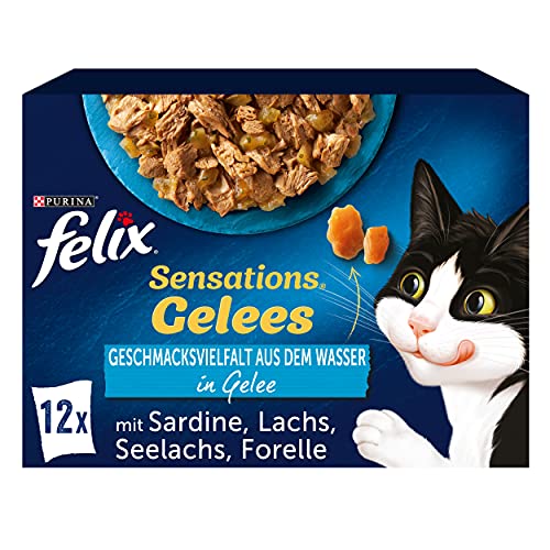 FELIX Sensations Gelees Katzenfutter nass in Fisch Sorten Mix 6er Pack 6x 12 Beutel 85g