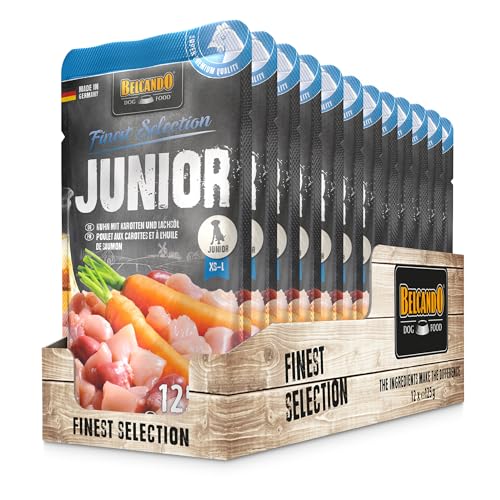 BELCANDO Junior 12 x 125g Huhn mit Karotten Nassfutter für Hunde Alleinfutter im EInzelportionsbeutel für Hunde