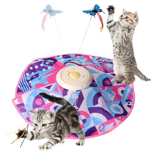 Lafisun Katzenspielzeug Selbstbeschäftigung 3 Modi Aufladbar Interaktives Katzenspielzeug Elektrisch Schmetterling Katzen Spielzeug Feder-Kätzchen-Spielzeug