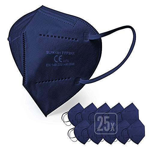ENERGY BALANCE FFP2 Maske blau - Schachtel 25 Stück - EU CE Zertifiziert mit verstellbarem Gummiband und anpassbarem Nasenbügel 5 Filtrationsschichten Schützt drinnen und draußen 25-BLUE