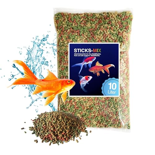 Teich Sticks Mix bunt 10 Liter Beutel Premium Alleinfuttermittel Fischfutter Koifutter Goldfischfutter Teichfutter Teichfischfutter mit Vitaminen Tricolore Nicht Trübend