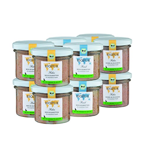 BIOPUR Bio Gemischtes Hundefutter 12x100g Premium Nassfutter - 100% Bio Qualität - Hundenassfutter ausgewogene Zusammensetzung Futter aus hochwertigen Rohstoffen für Hunde