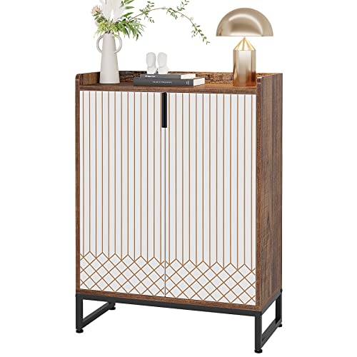 LITTLE TREE Moderner Schuhschrank mit Türen für bis zu 25 Paar Schuhregal aus Holz 5 Ebenen für Eingangsbereich Schlafzimmer Flur Wohnzimmer tiefes Walnuss und Weiß Technisches Metall Large