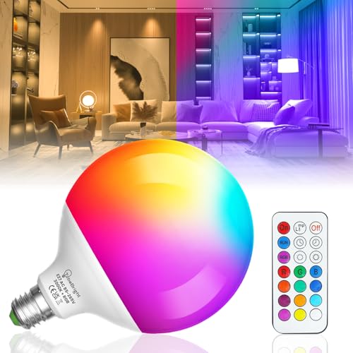 TobeBright 10W E27 RGBW LED Glühbirne mit Fernbedienung RGB Warmweiß Dimmbare 2 Modi Timer Ersatz für 100W Glühbirne G120 E27 LED Glühbirne Farbwechsel für Bar KTV Party Dec
