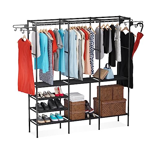 MARK ADLER Keeper 5.0 XXL Groß Garderobenständer Kleiderständer Kleiderschrank Kleiderbügel Hängeregal wasserdichte 8 Ablagen Schuhregale Multifunktional Stahl Stabil 36x162x177cm Schwarz