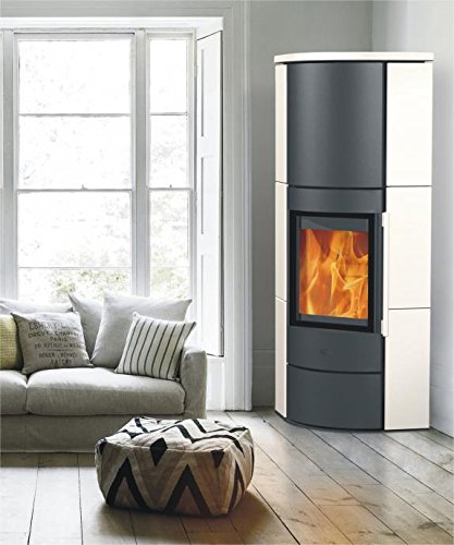 Eck Fireplace Adelaide Keramik in Weiß wandbündig 6 kW