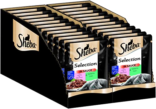 Sheba Katzennassfutter Selection in Sauce 24 Portionsbeutel 24x85g Katzenfutter nass mit Lachs und Seelachs MSC zertifiziert