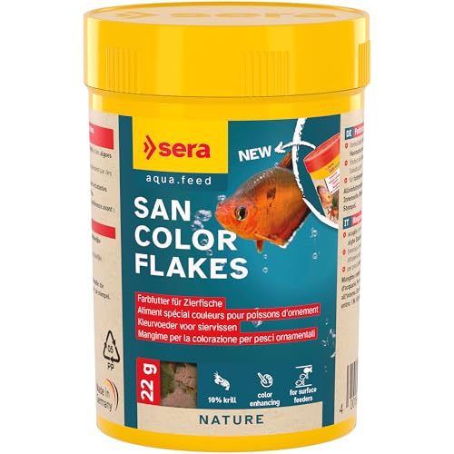 sera San Color Flakes 100 ml natürliches Farbfutter für oberflächenfressende Zierfische mit 10% Krill astaxanthinreichen Algen fördert Farben vital wasserstabil