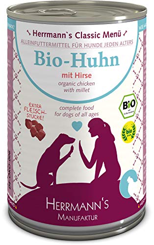Herrmanns Bio Hundefutter Huhn Menu 2 mit Hirse Kürbis Zucchini 400 g 12er Pack 12 x 400 g