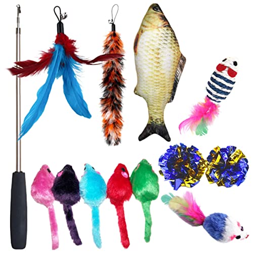 Mipcase 15stücke Interaktives Katzenspielzeug Federwedel Katzenspielstab Für Kätzchen Zum Spielen Und Trainieren Kompakt Und Leicht Für Unterwegs