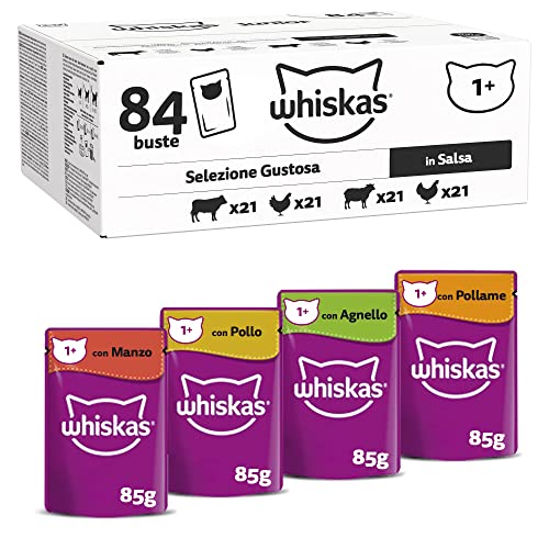 Whiskas 1 Katzennassfutter Klassische Auswahl Sauce 84x85g 1 Großpackung Hochwertiges für ausgewachsene 84 Portionsbeuteln