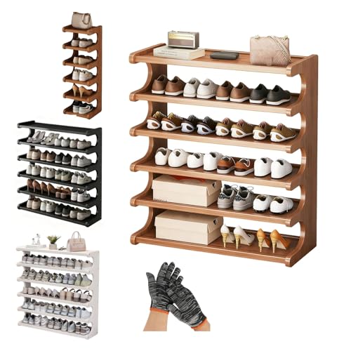 Schuhregal aus Bambus 5 Ebenen freistehend für Schuhe schmaler Aufbewahrungsturm für Schrank und Eingangsbereich großes Fassungsvermögen braunes Schuhregal 90 cm