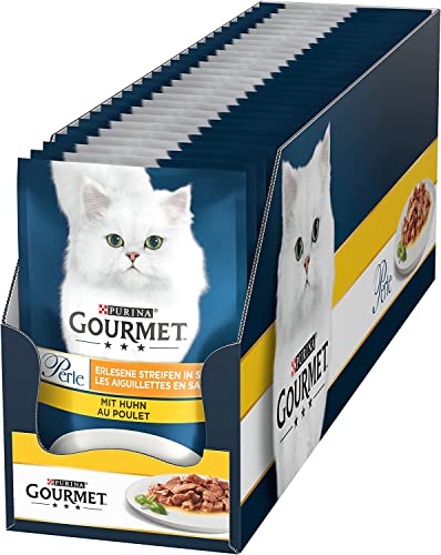 PURINA GOURMET Perle Erlesene Streifen Katzenfutter nass mit Huhn 26er Pack 26 x 85g