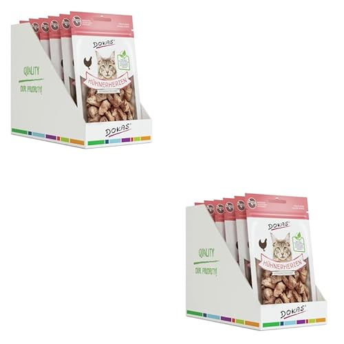 Dokas gefriergetrocknete Hühnerherzen Doppelpack 2 x 6 x 15 g Leckerli für Katzen Durch die schonende Gefriertrocknung bleiben 100% der natürlichen Nährstoff erhalten