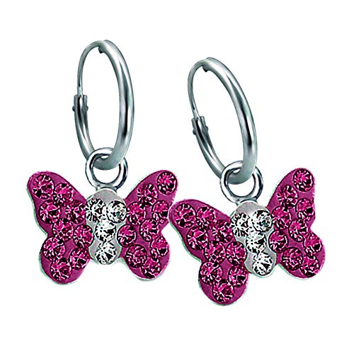 FIVE-D Ohrringe Creolen Kristall Schmetterling 925 Sterling Silber im Schmucketui Pink