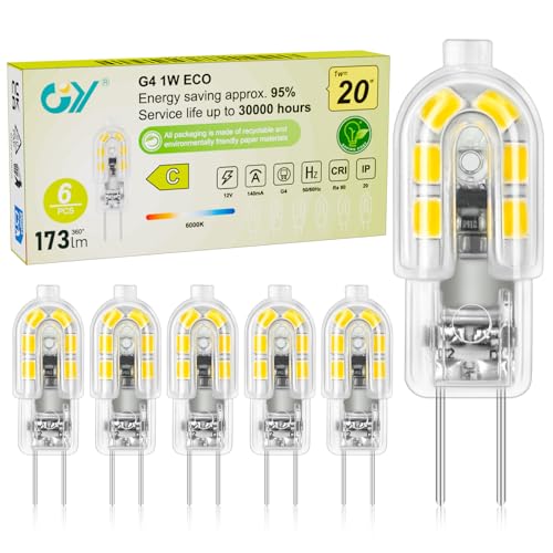 GY G4 LED Lampe 1W Ersatz für 20W 12V 173 Lumen 6000K G4 LED Kaltweiß Mini Leuchtmittel LED Energiesparlampe Nicht Dimmbar Geeignet für Küche Wohnzimmer Innenbeleuchtung Kompakte 6 Stück