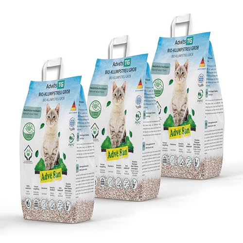 Adve San Klumpendes Bio   100% Natürlich   Klumpstreu pflanzlich   Holzstreu   in der Toilette entsorgbar   12.9kg 30 l 3x 10 l