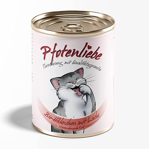 Pfotenliebe Nassfutter für Katzen Bio-Hähnchen mit Lachsfilet mit Qualitätsgarantie Nierenschonende Kost 1x400g Dose