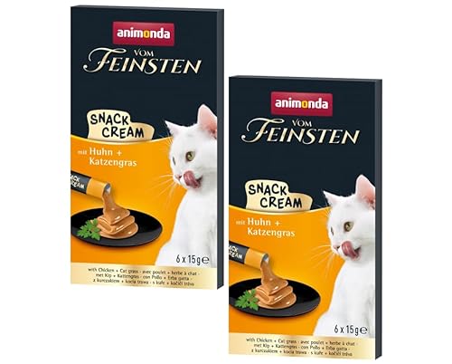 Animonda Vom Feinsten Snack-Cream Doppelpack 2X 6x15g 180g mit Huhn Katzengras mit Taurin ganz ohne Getreide Zucker Soja