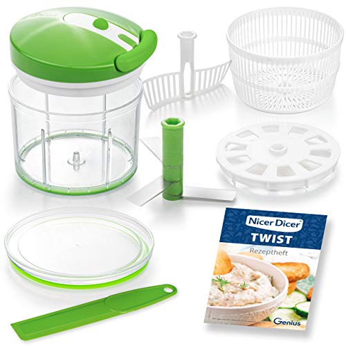  Twist Universalzerkleinerer 9 teilig grün  üseschneider manuell Seilzug Salatschleuder Sieb   zum Zerkleinern Pürieren 1000ml A29187
