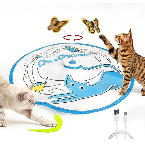 Pet Prime Katzenspielzeug für Indoor-Katzen interaktives Katzenspielzeug automatisches zufälliges bewegliches Katzenfederspielzeug und Schmetterling Katzenpuzzle Spielzeug USB Wiederaufladbar