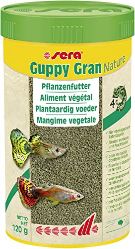 sera Guppy Gran Nature 250 ml 120 g - Pflanzenfutter aus langsam sinkendem Softgranulat Guppy Futter sowie für Lebendgebärende Schwertträger Platy Molly Co.
