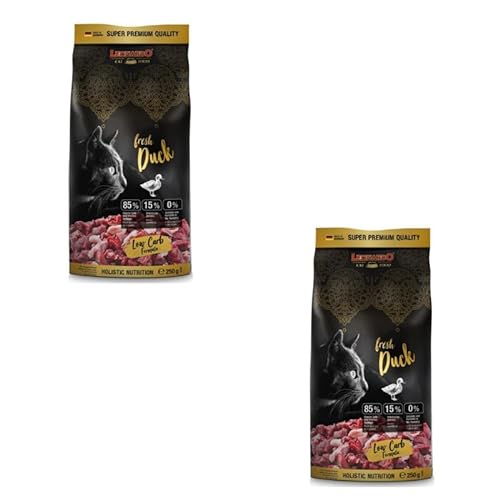 Leonardo Fresh Duck Poultry Doppelpack 2 x 250 g Trockenfutter mit 85% Frischfleisch für Katzen Alleinfuttermittel für ausgewachsene Katzen Aller Rassen ab 1 Jahr