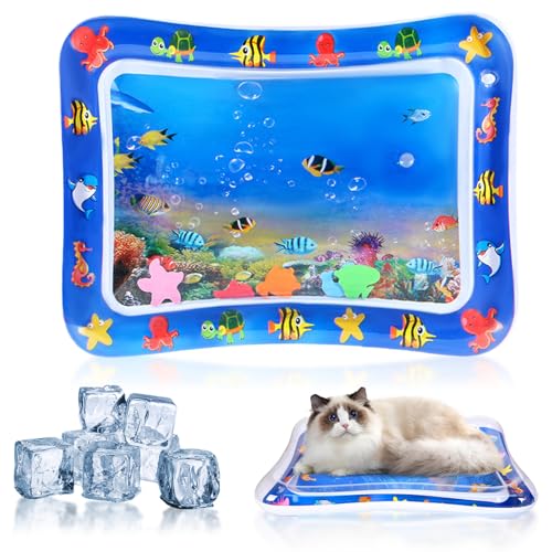 Wassermatte Katze Sensorische Wassermatte Haustiere Kühl Halten Kühlmatte Katze Sommer Wasserspielmatte für Katzen Hunde Interaktives Katzenspielzeug 69 50 8cm Tropisches Muster
