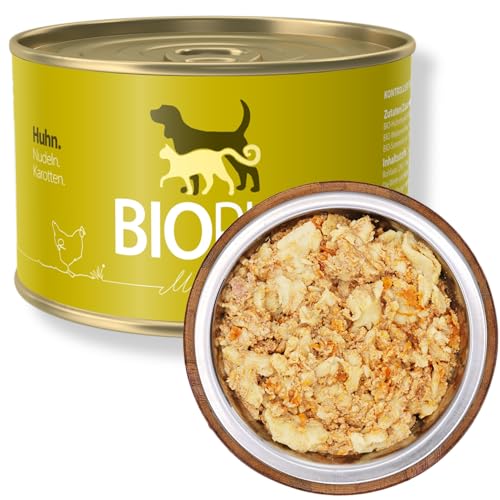 BIOPUR Premium Bio Hundefutter Huhn Nudeln Karotten 12x400 g Nassfutter in 100% Bio-Lebensmittelqualität für Hunde