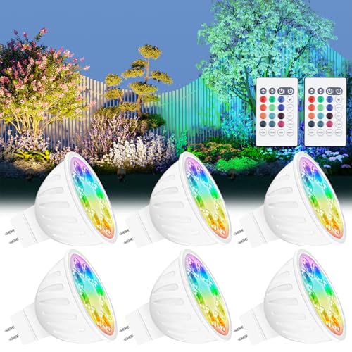 Noobibaba GU5.3 LED 12V für Weihnachten und Neujahr GU5.3 Led Farbwechsel und Einfarbiges Verblassen Modus RGB Weiß 2700K-6000K 5W 35W Äquivalent MR16 LED-Lampen Fernbedienung 6er-Pack