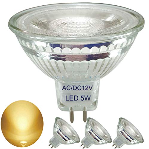 luckmax 4er Pack AC DC 12V MR16 LED warmweiss Lampe 5W Ersetzt für 35W-50W Halogenlampe Voll Glas Reflektor Warmweiß Glaslampenbecher GU5.3 LED Strahler Licht Glühbirne