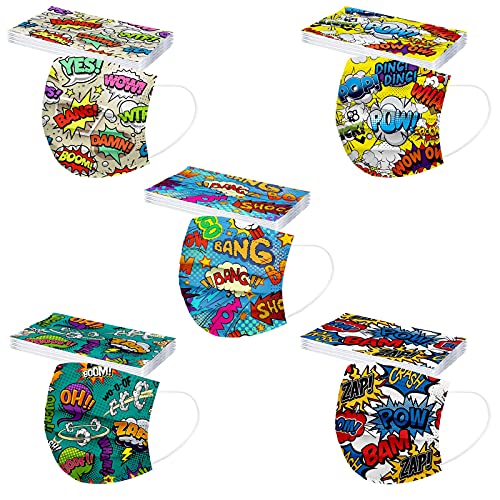 SDFRK 50 Stück Mundschutz Kinder Bunt Einweg 3-lagig Schöne Motive Bunt Mund-Nasen-Schutz Atmungsaktiv MNS Bedeckung Maske-Tücher Bandana Halstuch für Jungen Mädchen viele stile für sie zu wählen