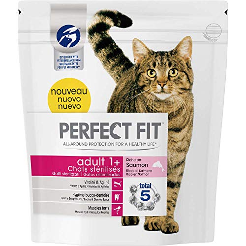 Perfect Fit Trockenfutter für ausgewachsene Katzen 1 mit Lachs für sterilisierte Katzen 1 4 kg