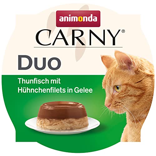 animonda Carny Adult Duo Katzensnack aus Thunfisch mit Hühnchenfilets in Gelee - Ergänzungsfuttermittel für ausgewachsene Katzen - Nassfutter für Katzen - ohne Zucker und Soja 24 x 70g