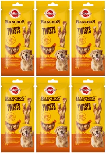 Pedigree Ranchos Twists getreidefreies Leckerli für ausgewachsene Hunde Aller Rassen mit Huhn 6 x 40g