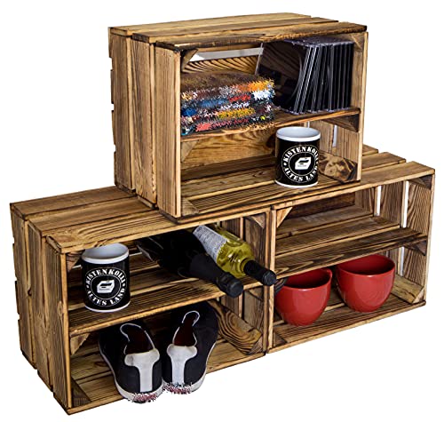 geflammtes Bella Mini Kinder Zwischenbrett 40x 30x 25 cm Apfelkisten Weinkisten Holzkisten aus dem Alten Land 3x Mini Kinder