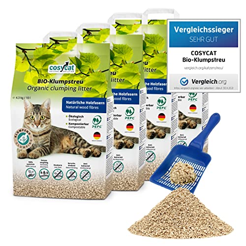 COSYCAT Klumpendes Bio Holz 100% Natürlich in der Toilette entsorgbar pflanzlich   Holzstreu FEIN 40 l 4x 10 l