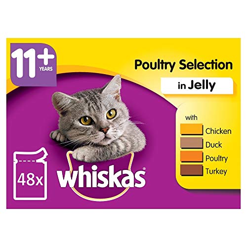whiskas 11 Katzen-Beutel Geflügelauswahl in Gelee 12 x 100 g 4 Stück insgesamt 48 Beutel