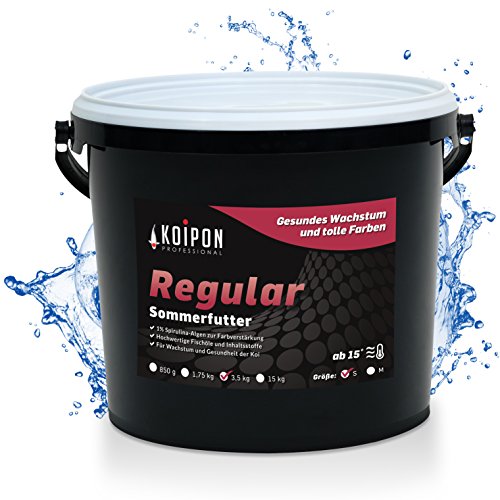 KOIPON Regular 3 5 kg Koifutter Sommer schwimmend 1% Spirulina Teichfutter 3 mm Pellets Koifutter als Goldfischfutter geeignet